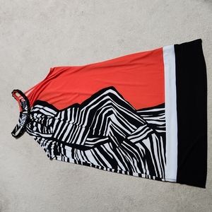 Halter Dress  Orange and Zebra Print Like  -  Med